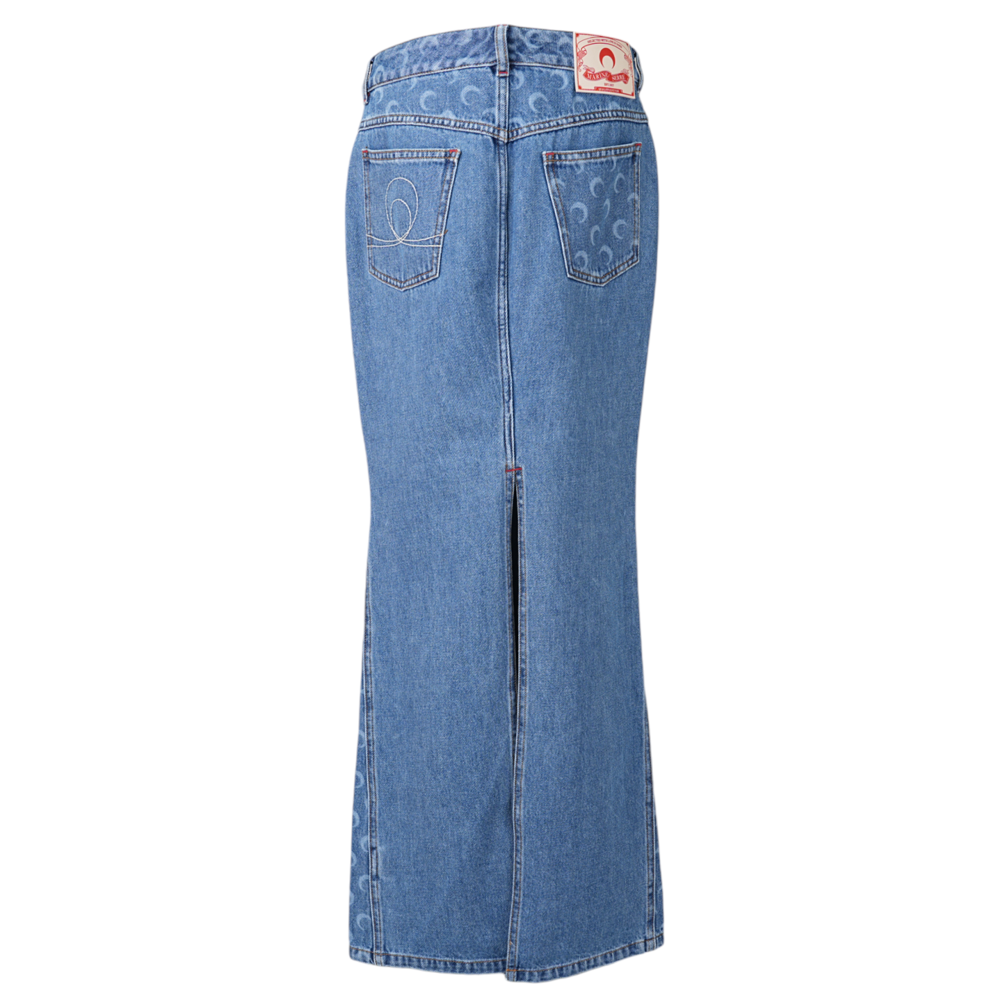 MOON LASER DENIM LONG SKIRT / BL05:LIGHT BLUE