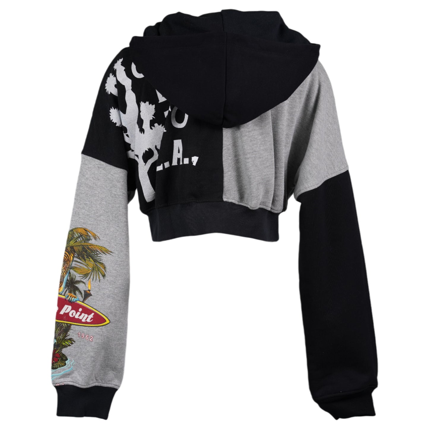 UPCYCLED GRAPHIC SWEATSHIRTS CROPPED ZIPPED HOODIE / GR95:MAGNET