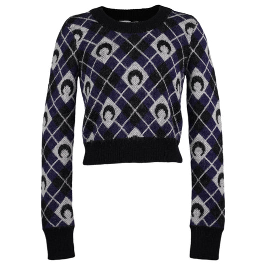 MOON ARGYLE KNIT CROPPED SWEATER / BK99:BLACK