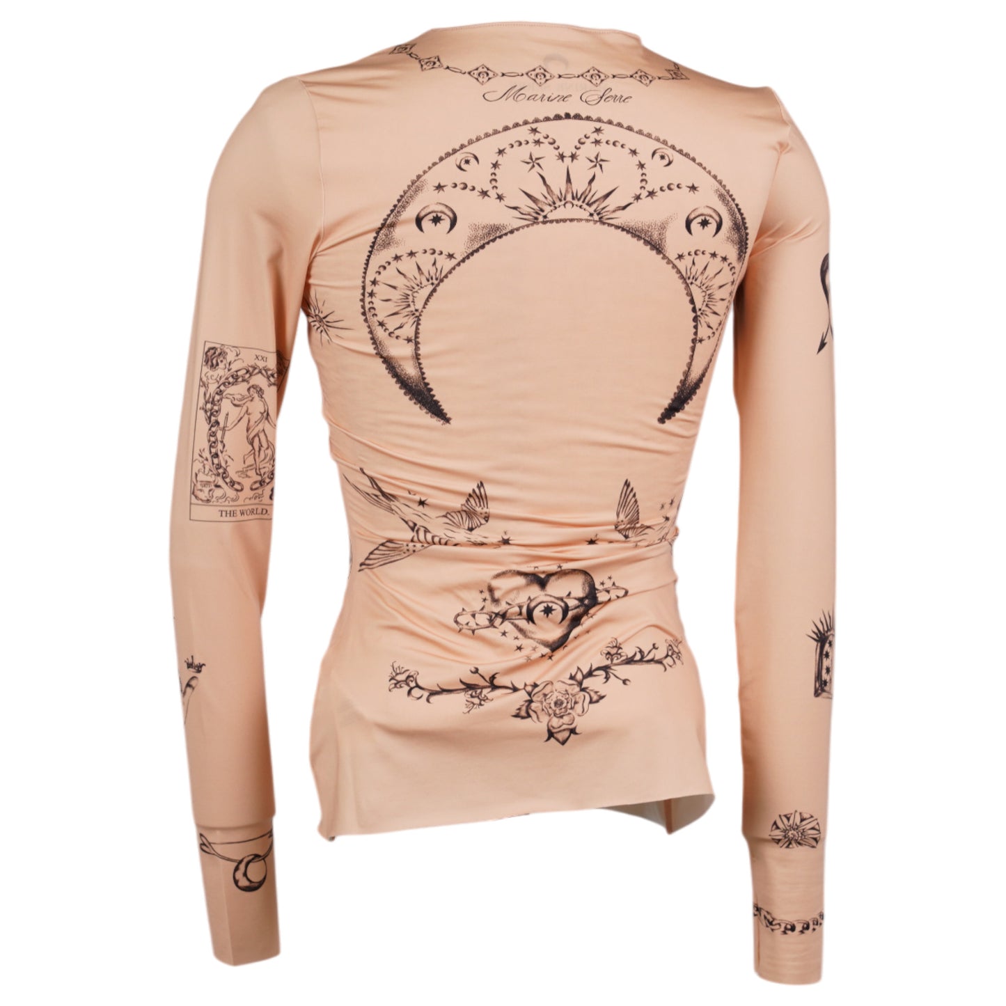 TATTOO PRINTED JERSEY SECOND SKIN CREWNECK TOP / TA00:LIGHT TAN