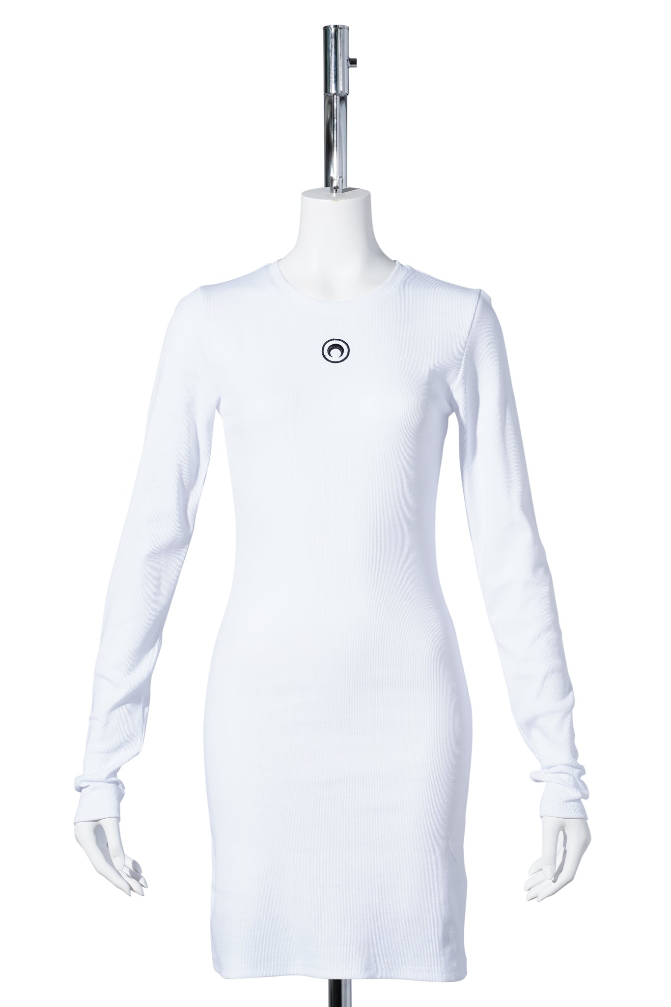 MOON LOGO RIBBED JERSEY LS MINI CREWNECK DRESS / WH10:WHITE