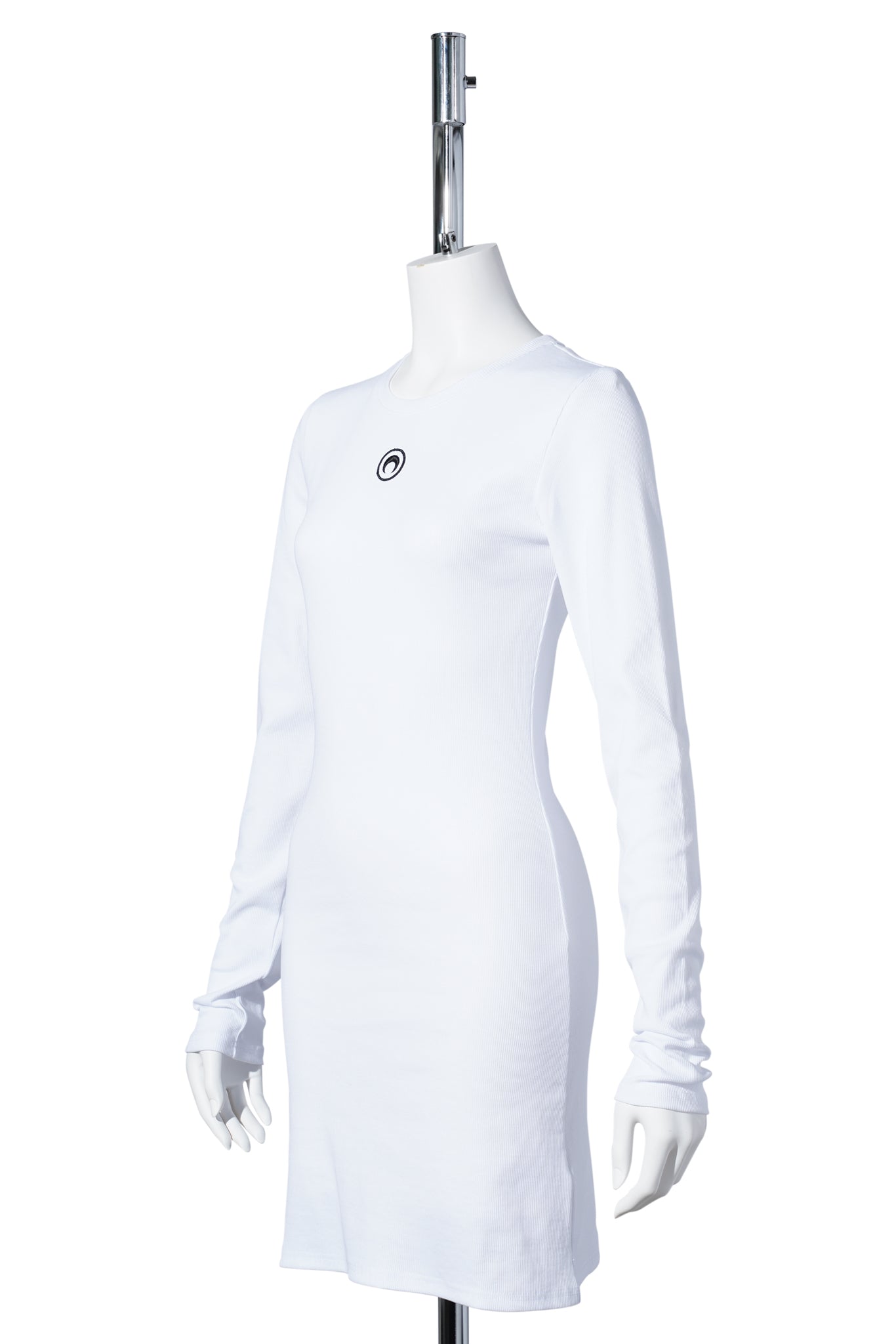 MOON LOGO RIBBED JERSEY LS MINI CREWNECK DRESS / WH10:WHITE