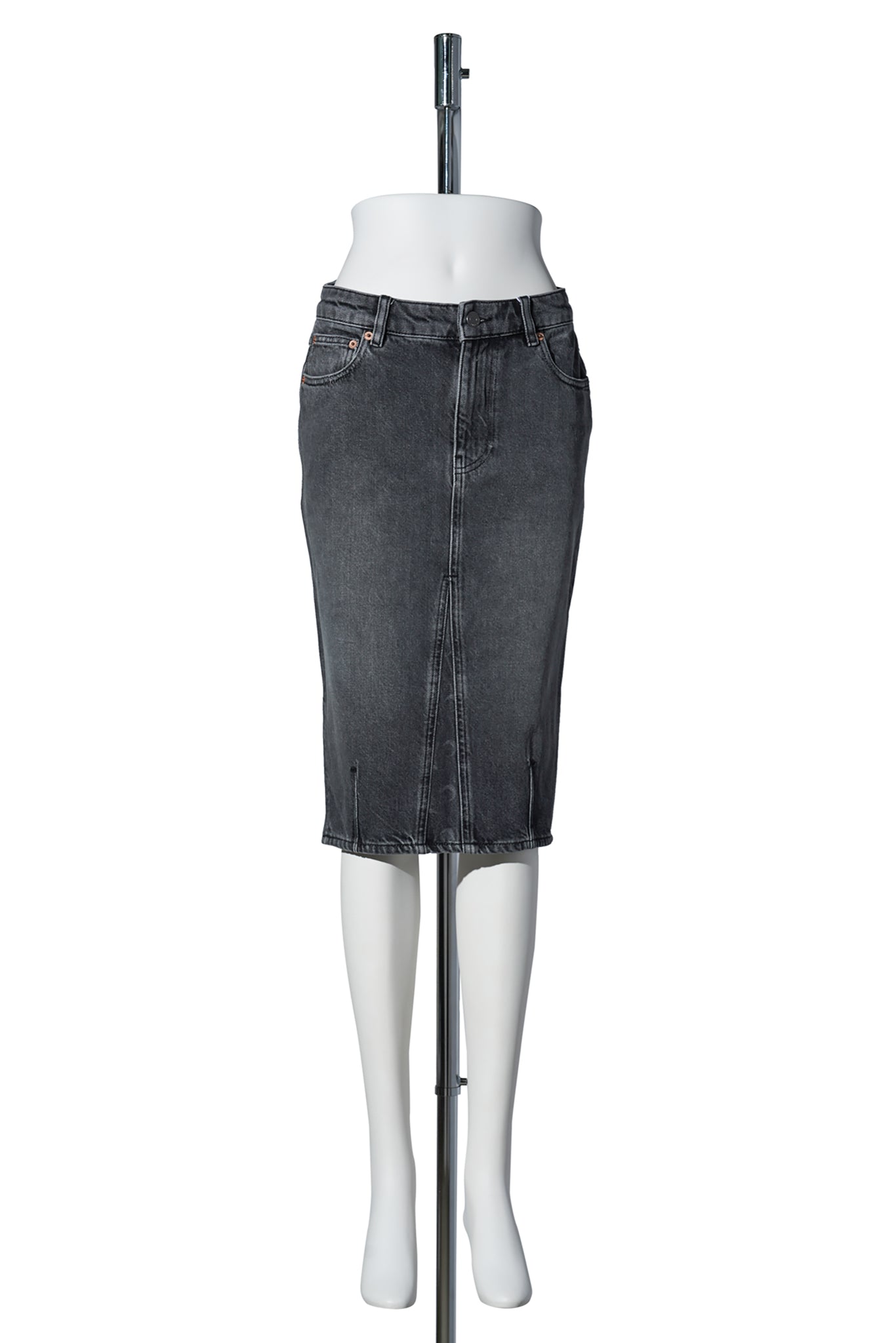MOON LASER GREY WASH DENIM KNEE LENGTH SKIRT / GR90:DARK GREY