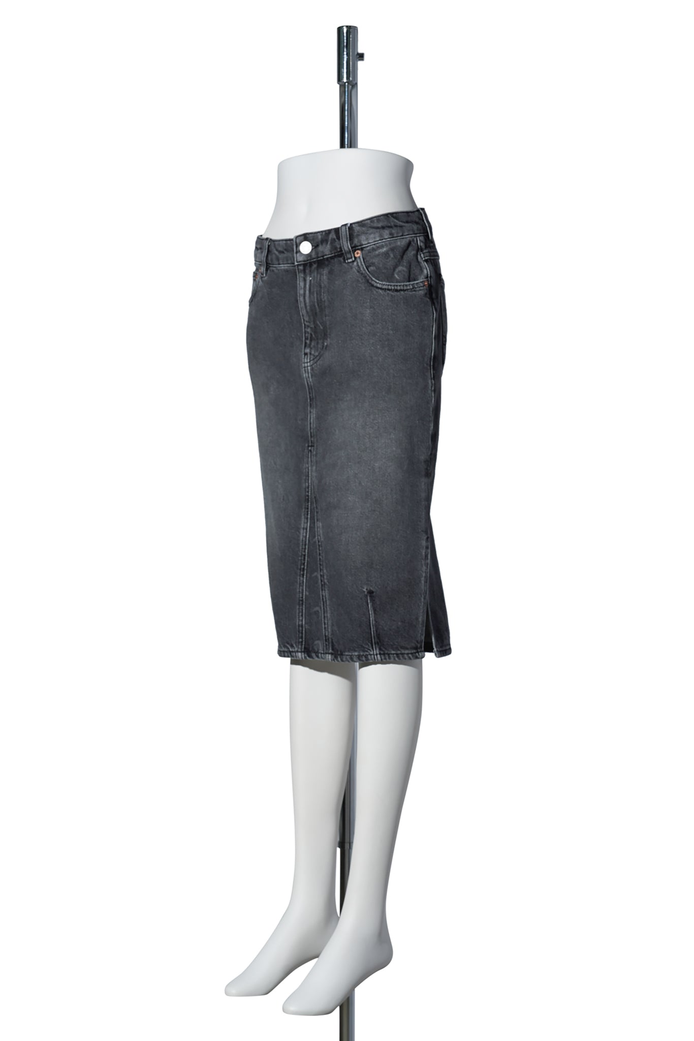 MOON LASER GREY WASH DENIM KNEE LENGTH SKIRT / GR90:DARK GREY