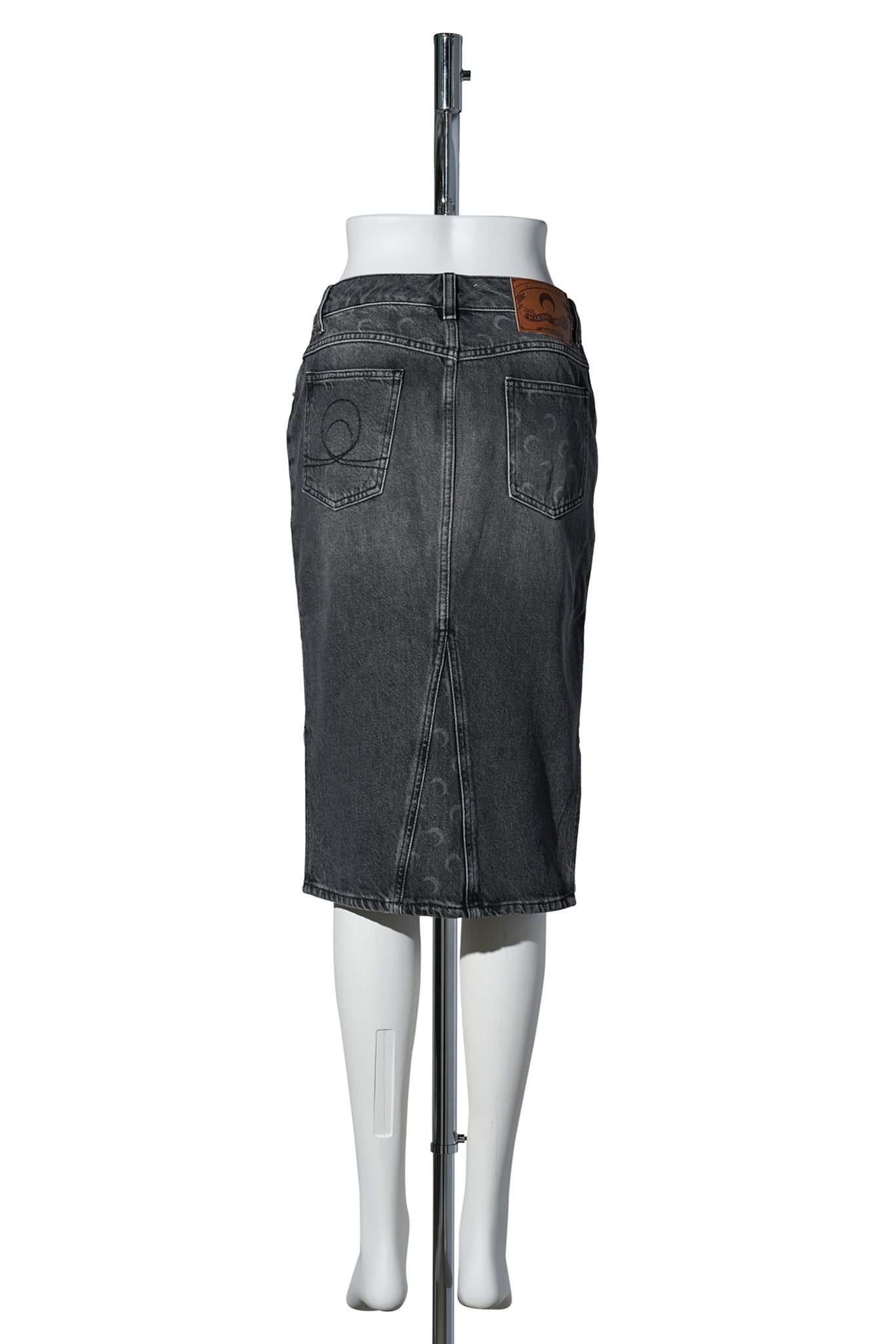MOON LASER GREY WASH DENIM KNEE LENGTH SKIRT / GR90:DARK GREY