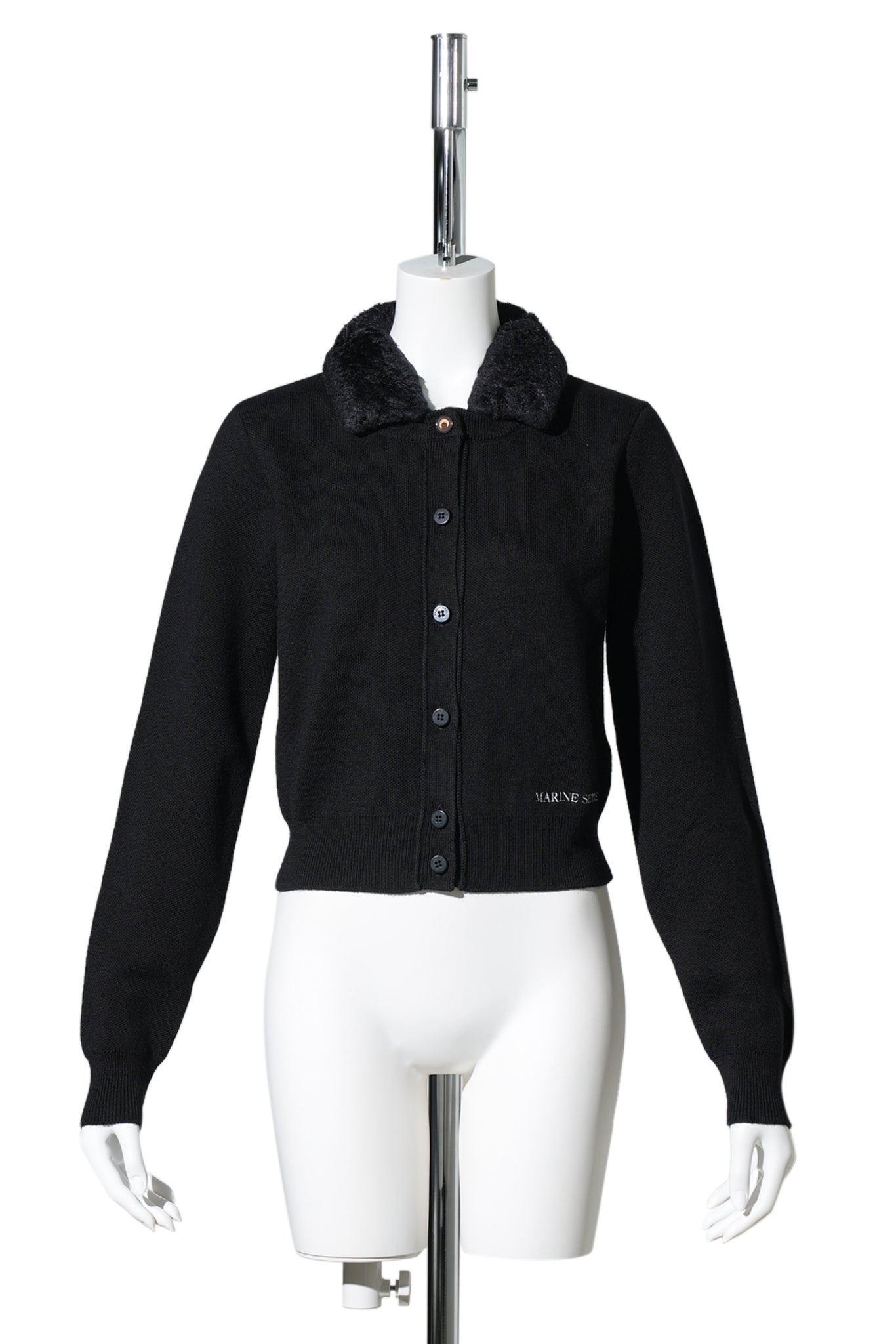 MERINO WOOL KNIT CROPPED CARDIGAN / BK99:BLACK