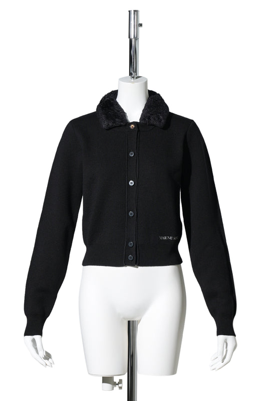 MERINO WOOL KNIT CROPPED CARDIGAN / BK99:BLACK