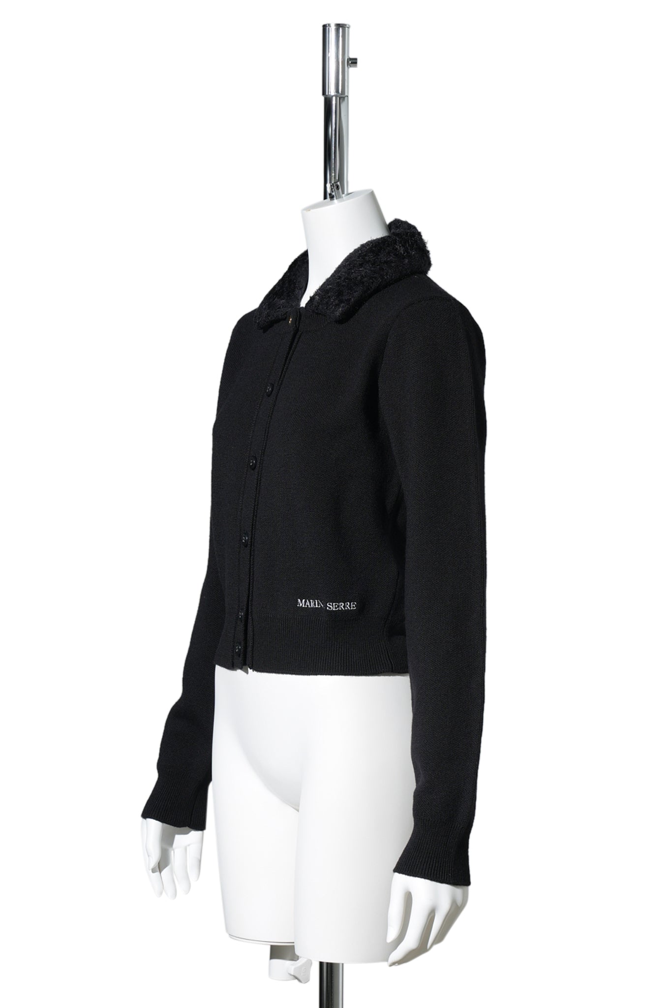 MERINO WOOL KNIT CROPPED CARDIGAN / BK99:BLACK