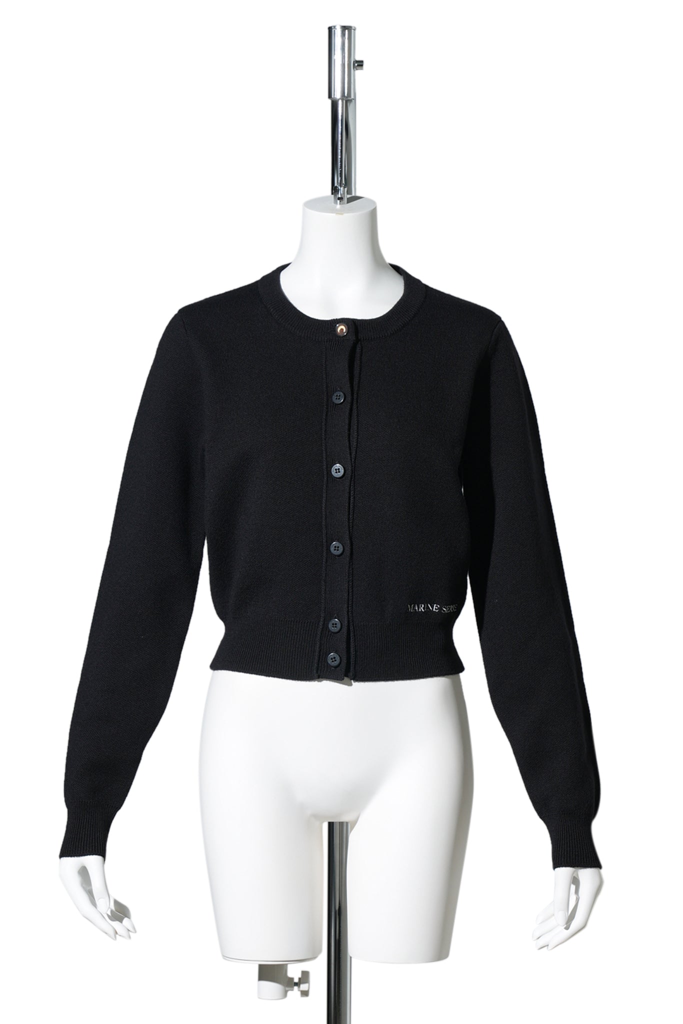 MERINO WOOL KNIT CROPPED CARDIGAN / BK99:BLACK