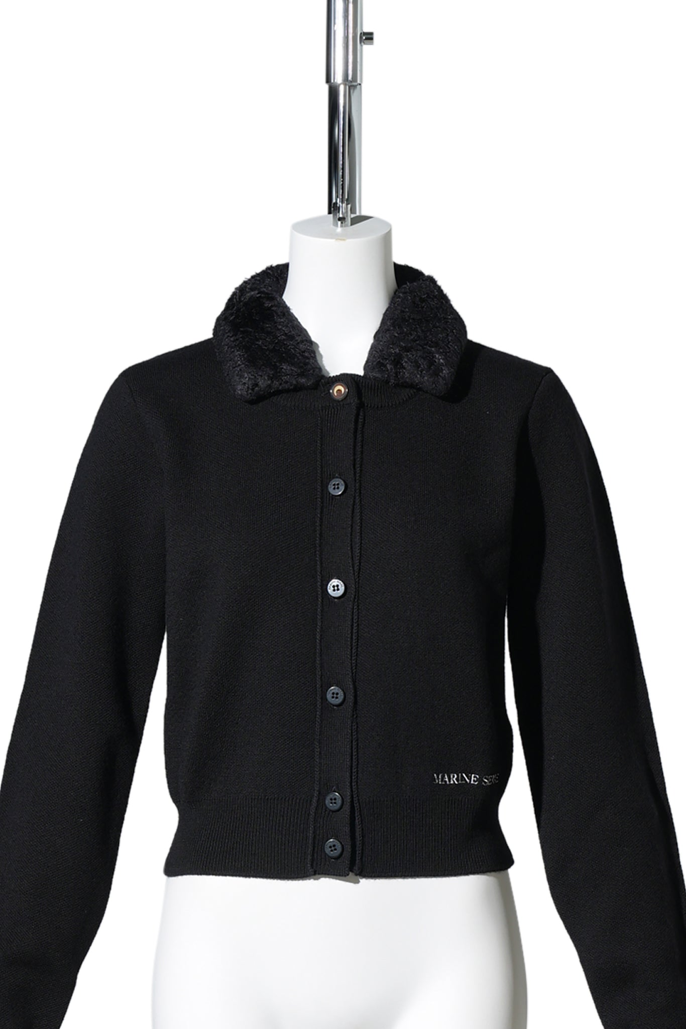 MERINO WOOL KNIT CROPPED CARDIGAN / BK99:BLACK