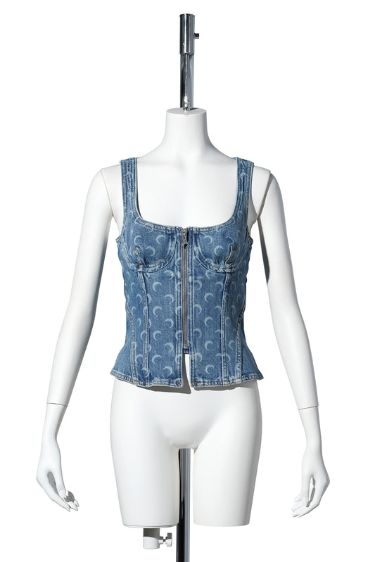 MOON LASER BLUE WASH DENIM BUSTIER TOP / BL05:LIGHT BLUE