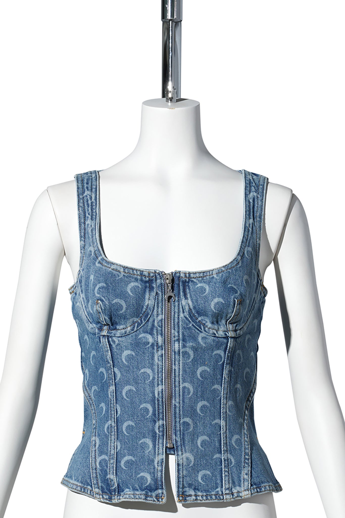 MOON LASER BLUE WASH DENIM BUSTIER TOP / BL05:LIGHT BLUE