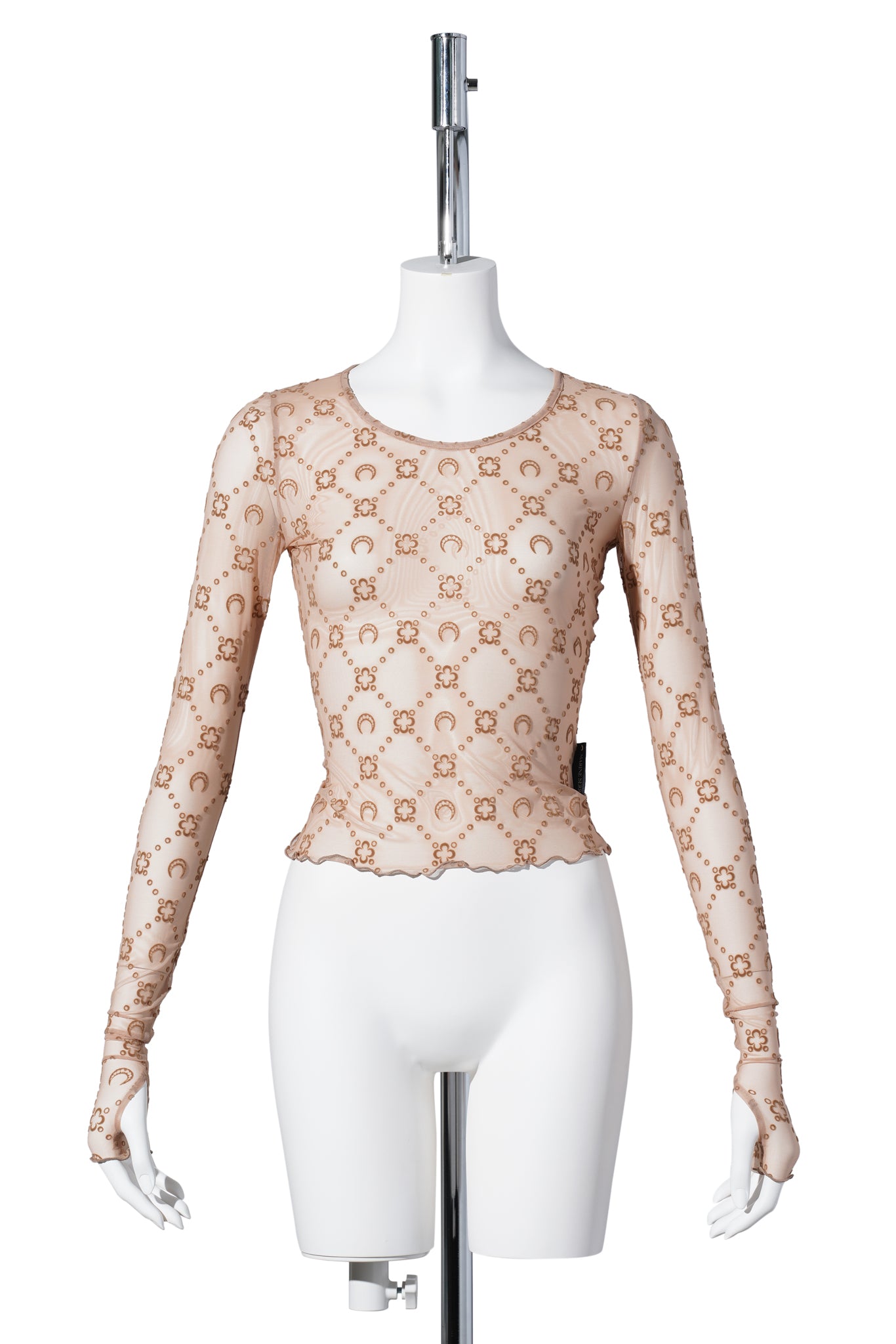 MOONOGRAM MESH FLOCK LS CROPPED TOP / BG60:CAMEL