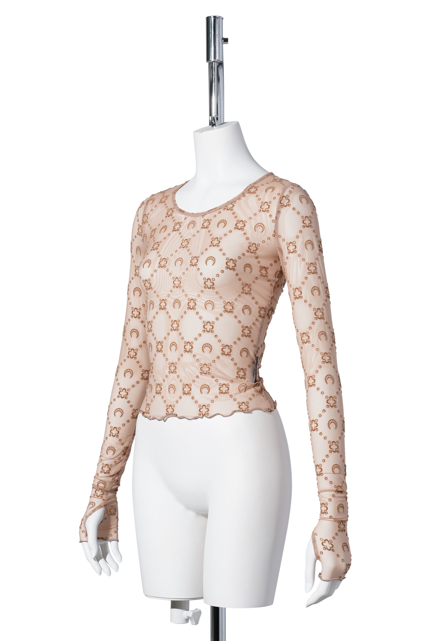 MOONOGRAM MESH FLOCK LS CROPPED TOP / BG60:CAMEL