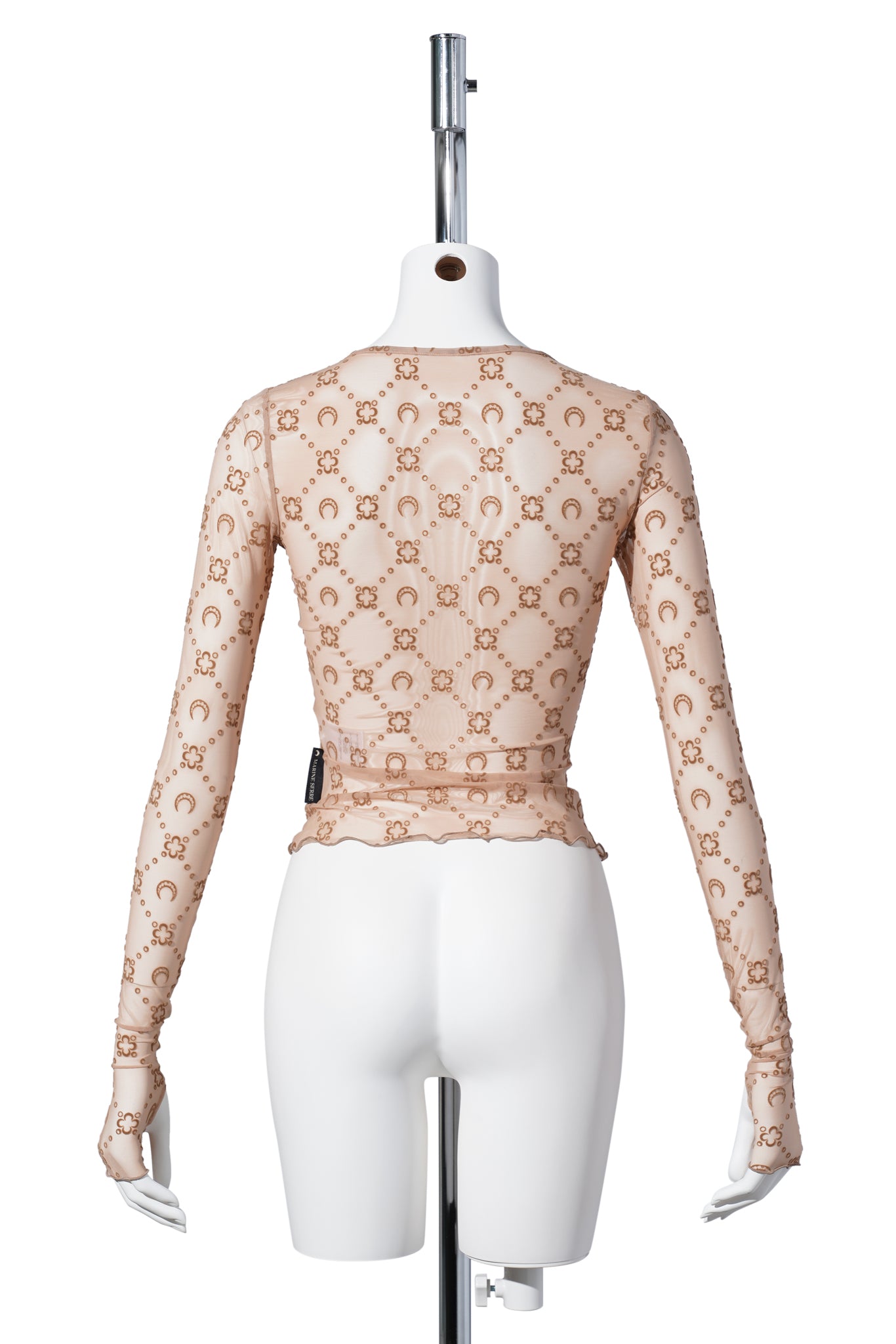 MOONOGRAM MESH FLOCK LS CROPPED TOP / BG60:CAMEL