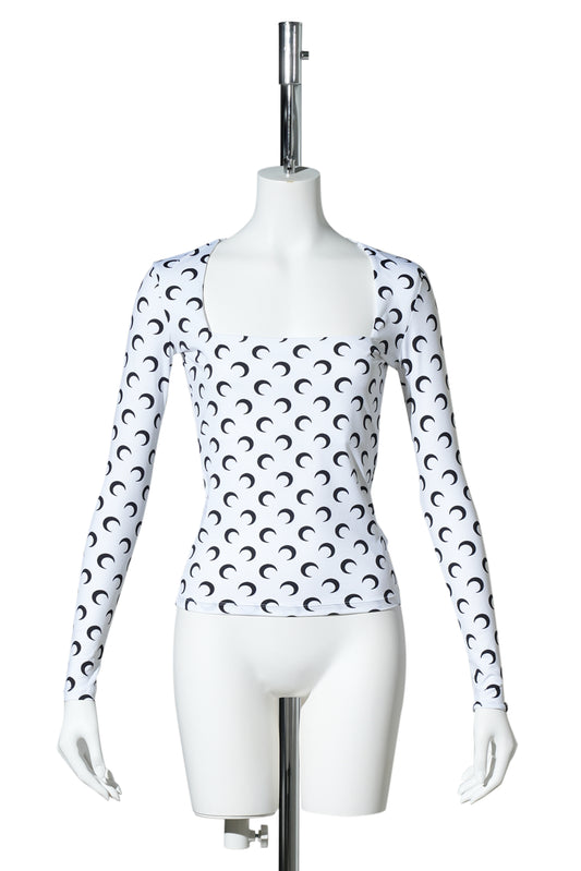 MOON PRINTED JERSEY LS SQUARENECK TOP / WH00 OPTICAL WHITE