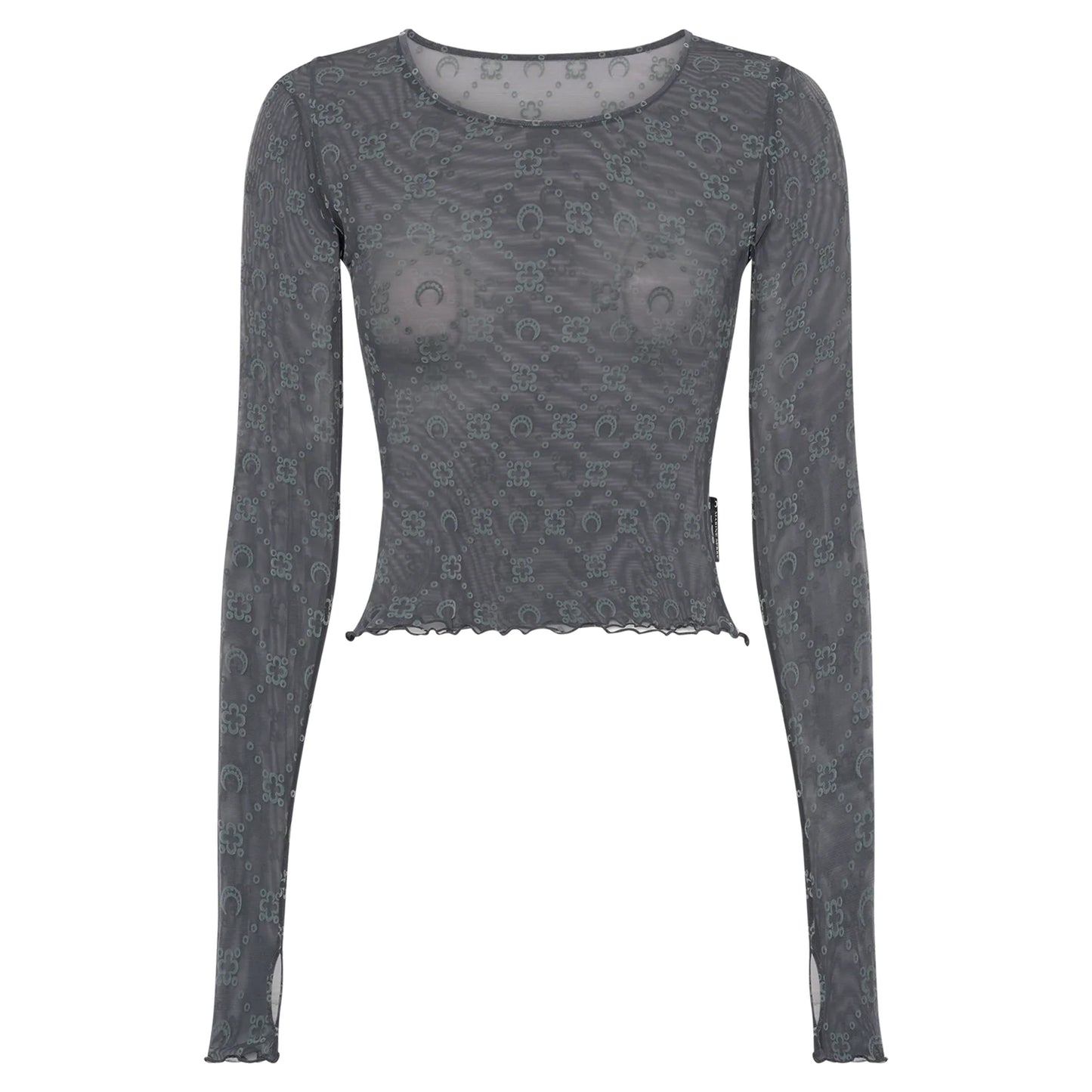 RECYCLED MESH FLOCK SS CROPPED TOP / GR70:STONE GREY