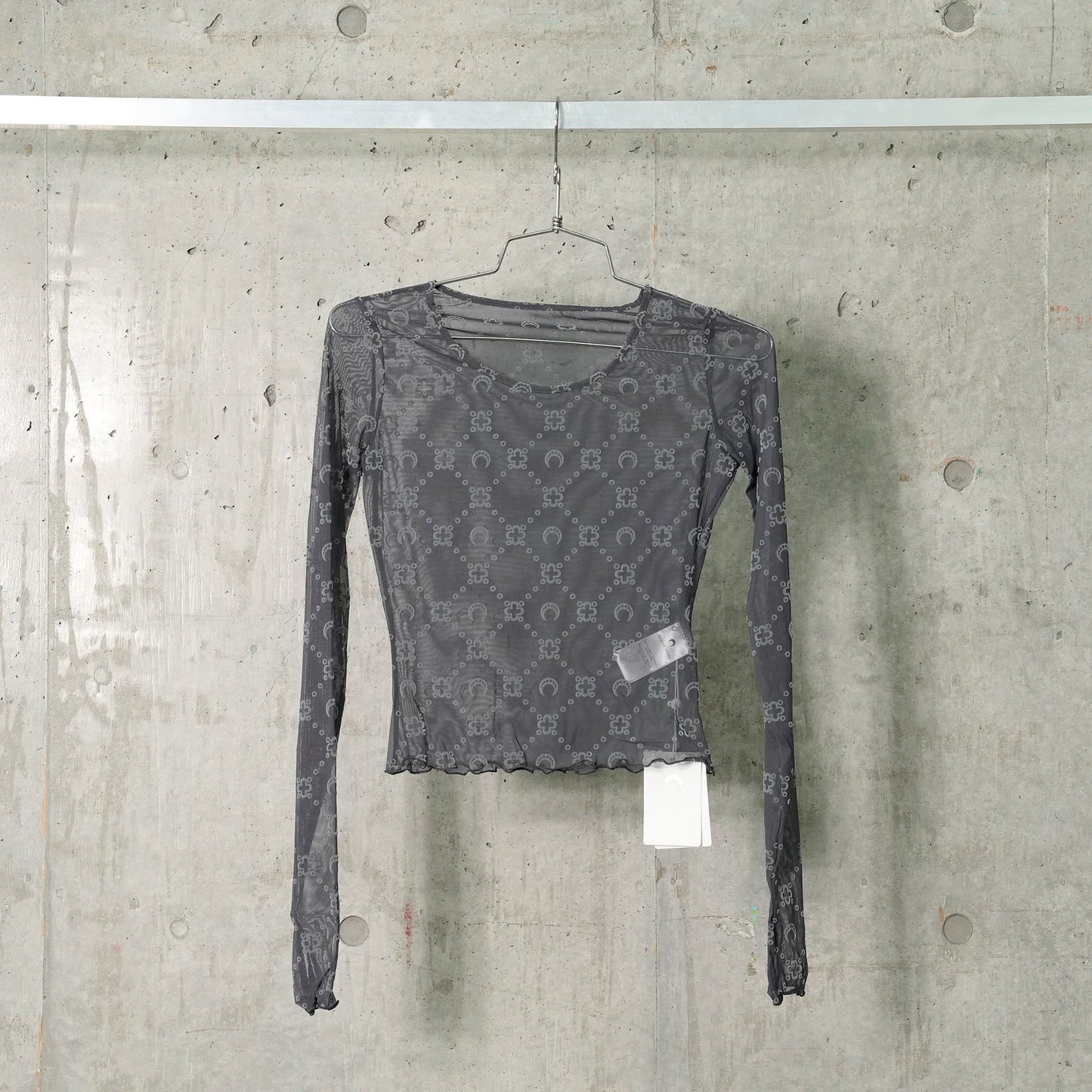 RECYCLED MESH FLOCK SS CROPPED TOP / GR70:STONE GREY