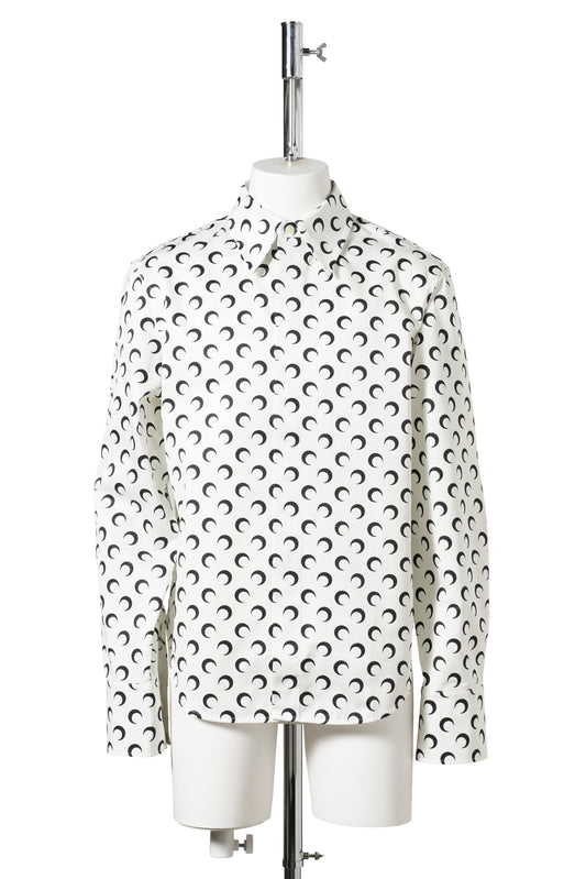 POPLIN ALL OVER MOON PRINTED LS SHIRT / WH11:WHITE/BLACK