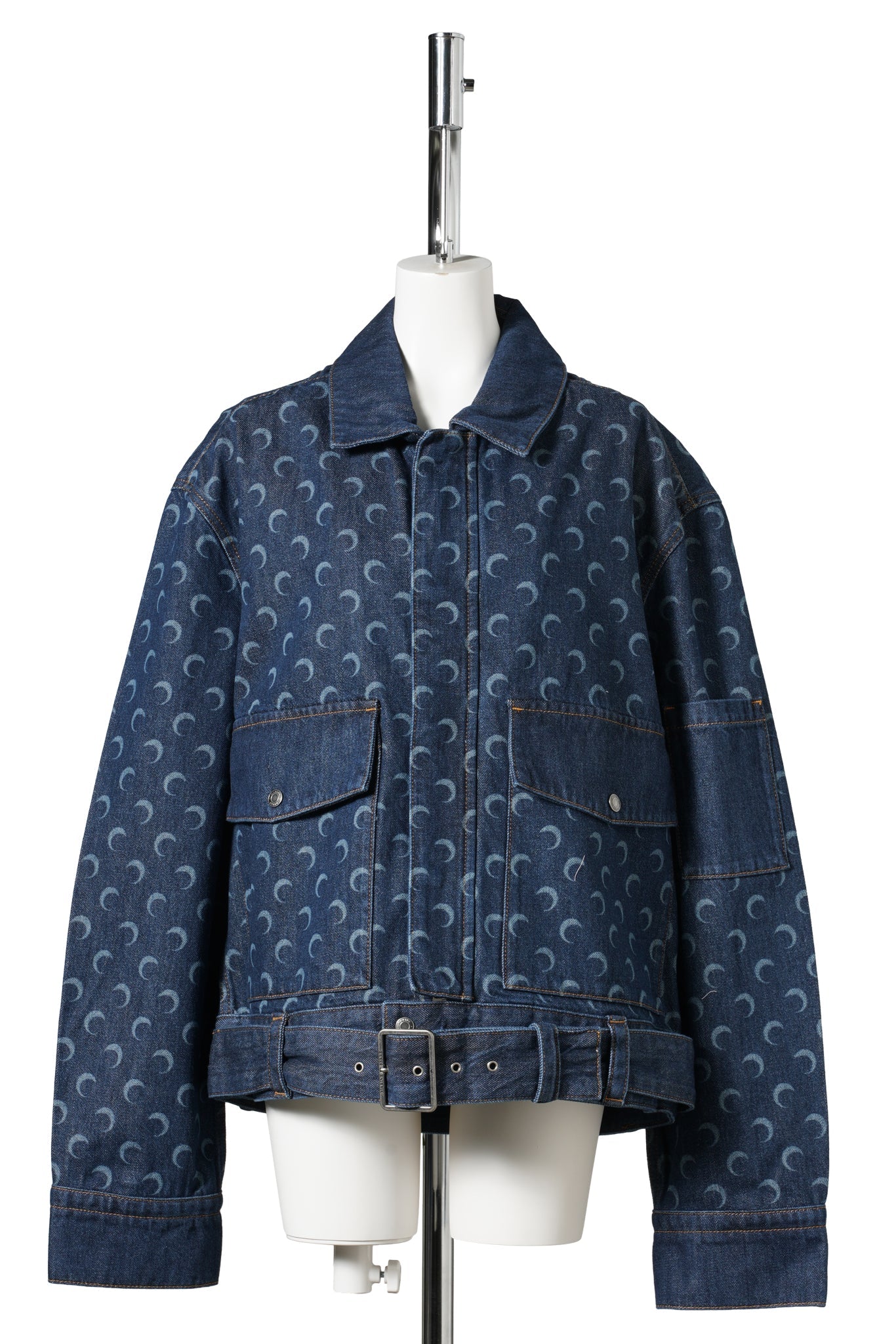MIDNIGHT BLUE DENIM BELTED TRUCKER JACKET / BL80:MIDNIGHT BLUE
