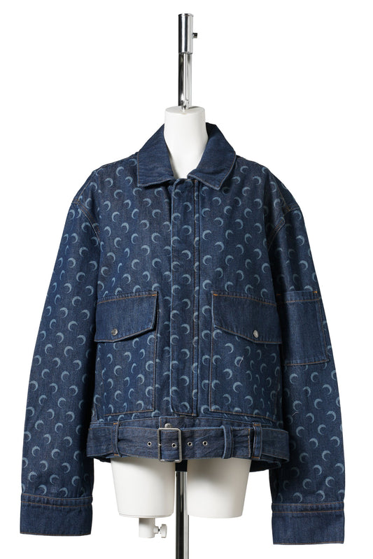 MIDNIGHT BLUE DENIM BELTED TRUCKER JACKET / BL80:MIDNIGHT BLUE