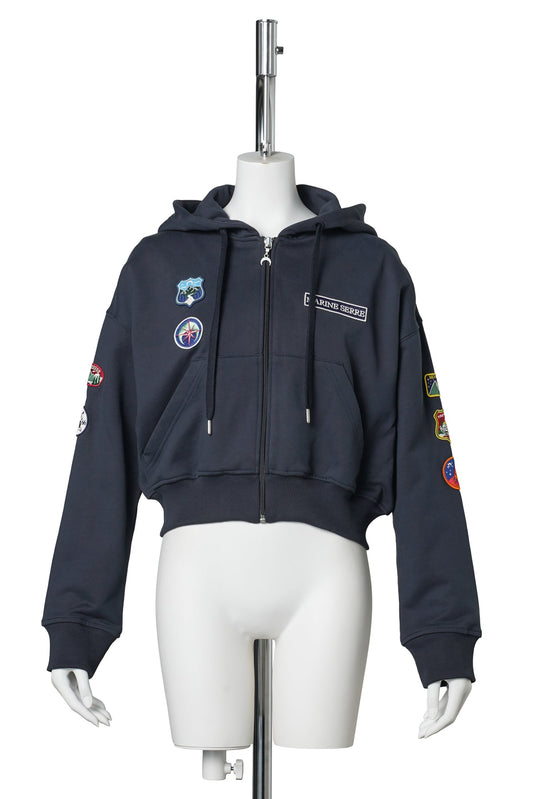 SCOUT PATCHES ZIPPED CROPPED HOODIE / BL81：GRAPHITE BLUE