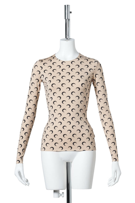 MOON PRINTED JERSEY LS CREWNECK TOP / TA10:TAN