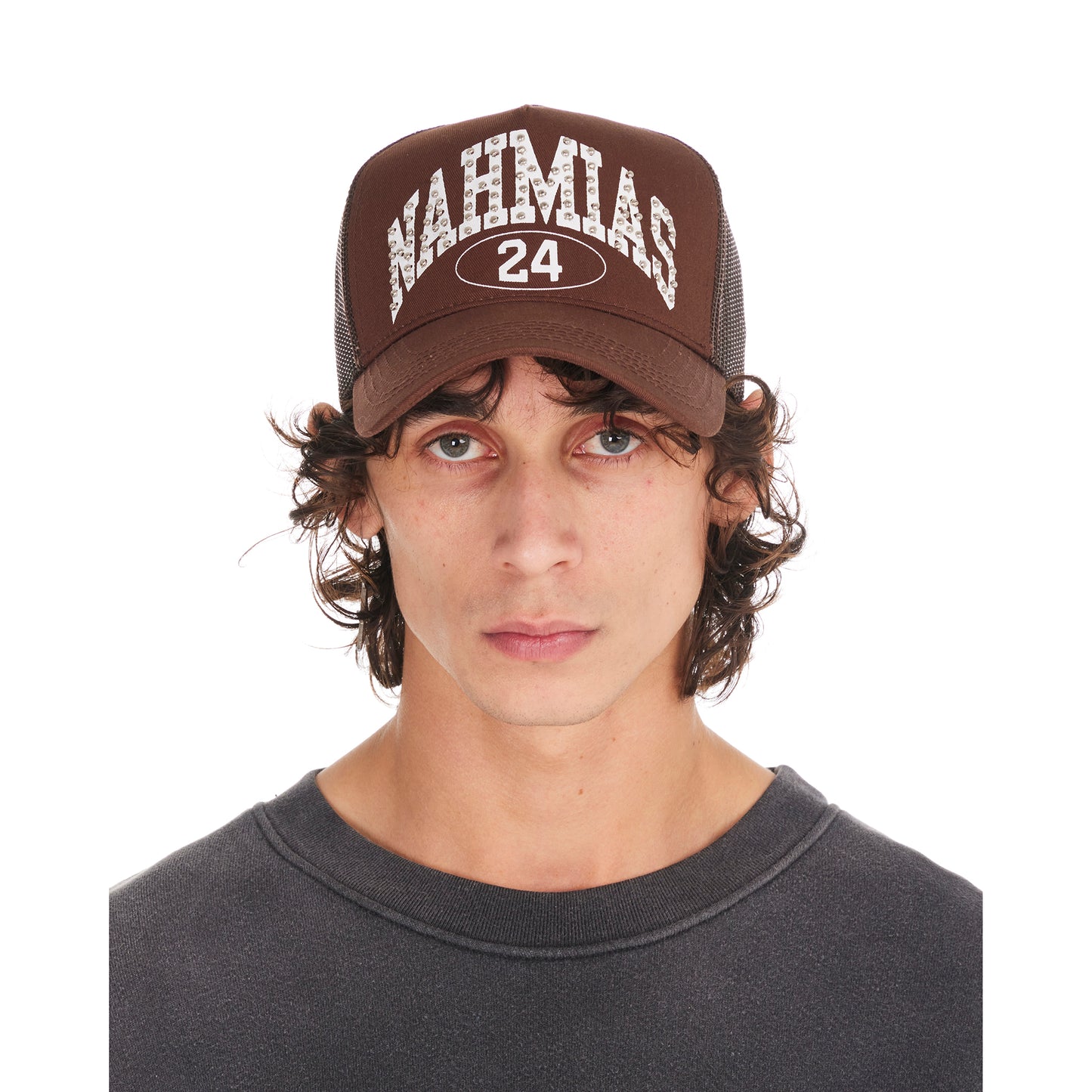 STUDDED NAHMIAS MARQUEETRUCKER HAT / BROWN