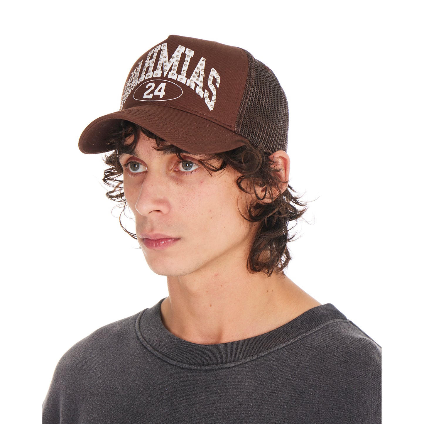 STUDDED NAHMIAS MARQUEETRUCKER HAT / BROWN