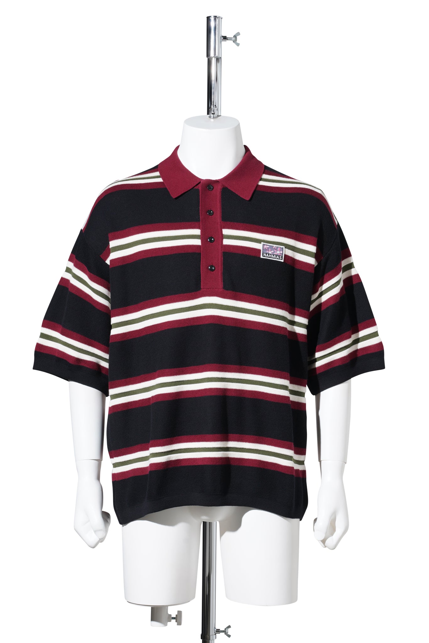 STRIPED KNIT SHORT SLEEVE POLO / BLKSTR:BLACK STRIPE