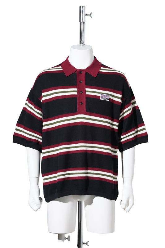 STRIPED KNIT SHORT SLEEVE POLO / BLKSTR:BLACK STRIPE