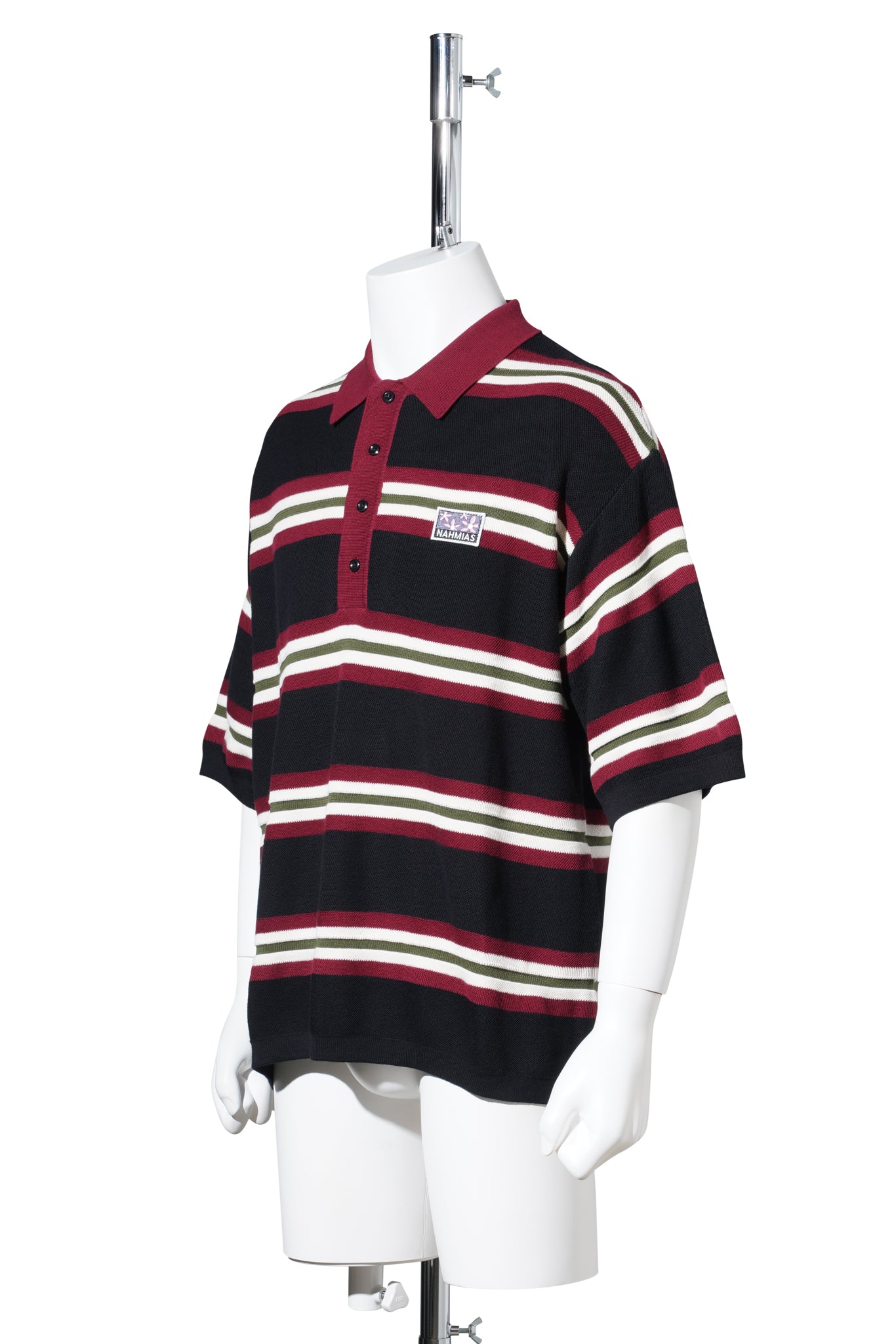 STRIPED KNIT SHORT SLEEVE POLO / BLKSTR:BLACK STRIPE