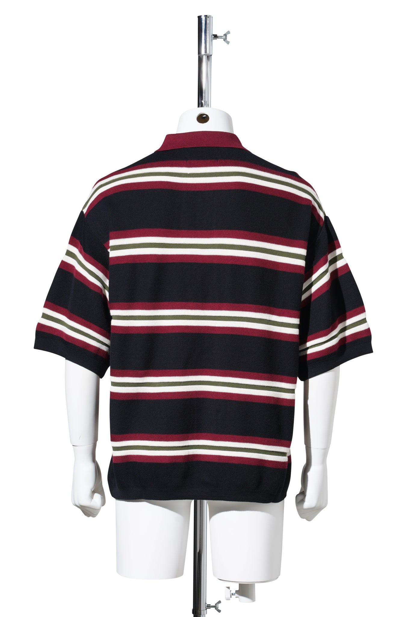 STRIPED KNIT SHORT SLEEVE POLO / BLKSTR:BLACK STRIPE