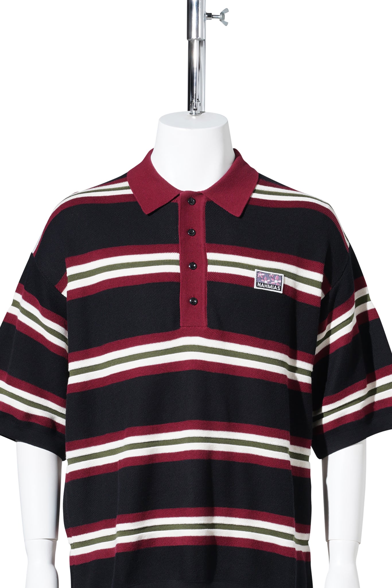 STRIPED KNIT SHORT SLEEVE POLO / BLKSTR:BLACK STRIPE