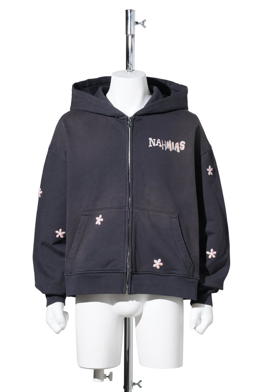 FLOWER GROMS ZIP UP HOODIE / ABLK:AGED BLACK
