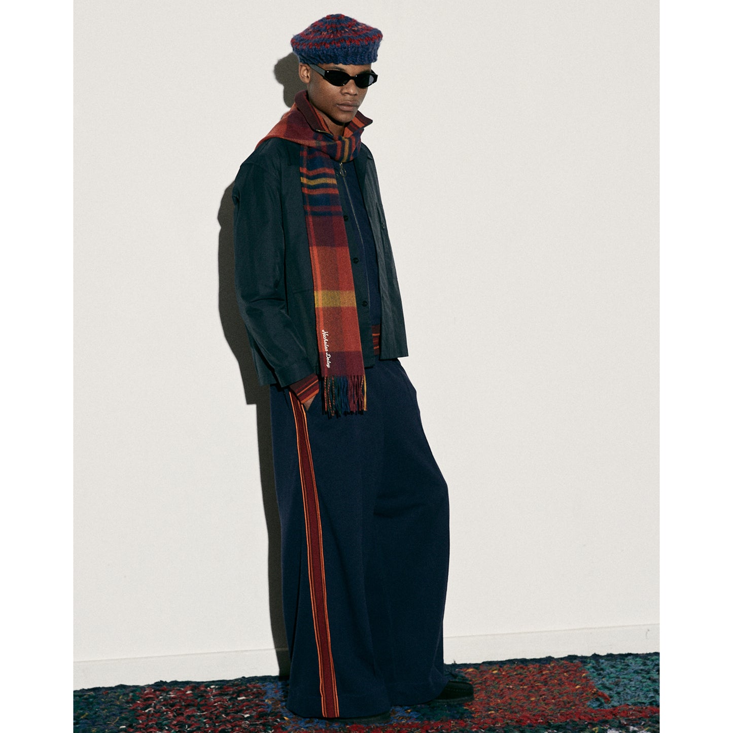 WIDE LEG TRACK PANT / NAVY/BURGUNDY