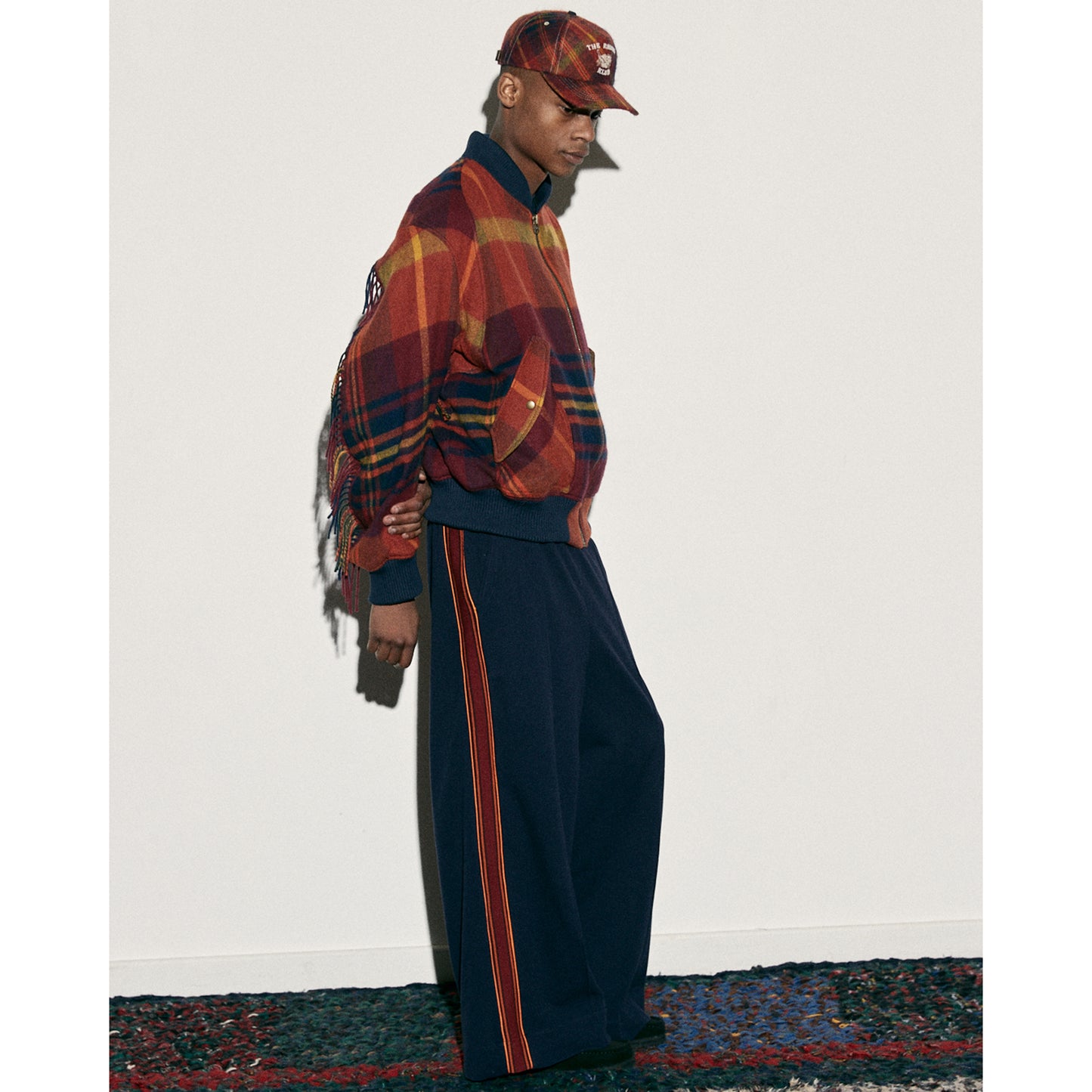 WIDE LEG TRACK PANT / NAVY/BURGUNDY