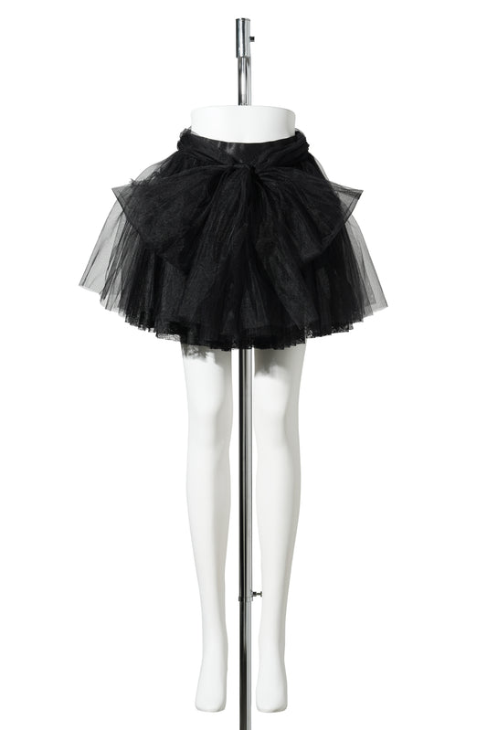 BOW TULLE LACE BALLET SKIRT / BLACK