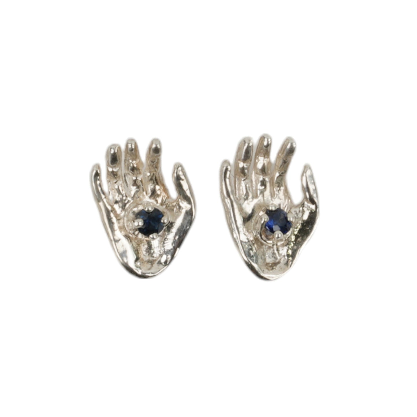 TINY PALM STUD EARRING WITH BLUE SAPPHIRE