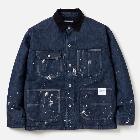 CORDUROY COLLAR WASHED COVERALL JACKET / INDIGO