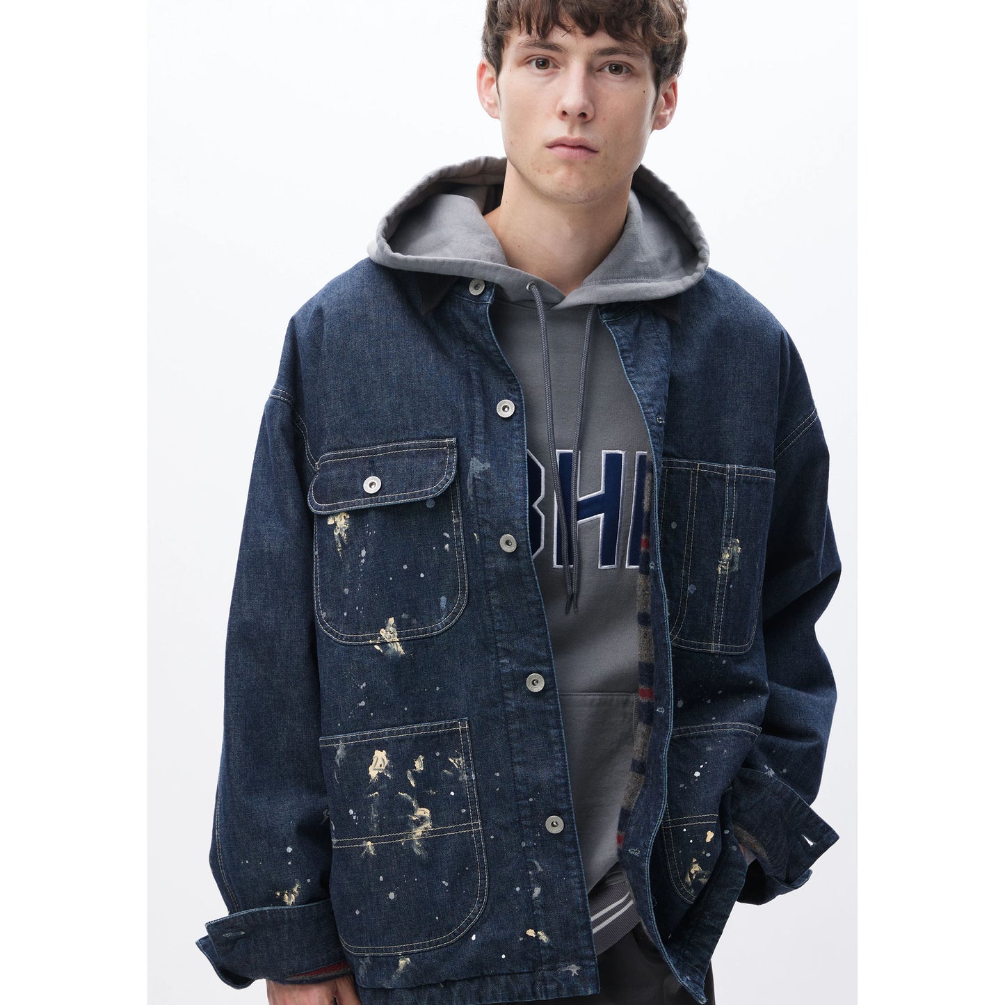 CORDUROY COLLAR WASHED COVERALL JACKET / INDIGO