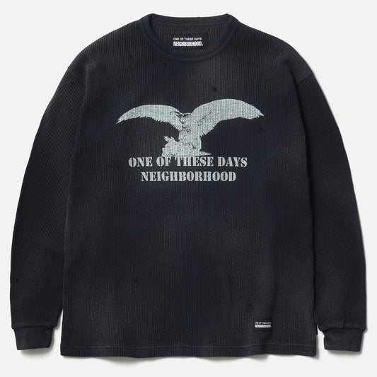 NH X OOTD . WAFFLE FABRIC CREWNECK LS / BLACK