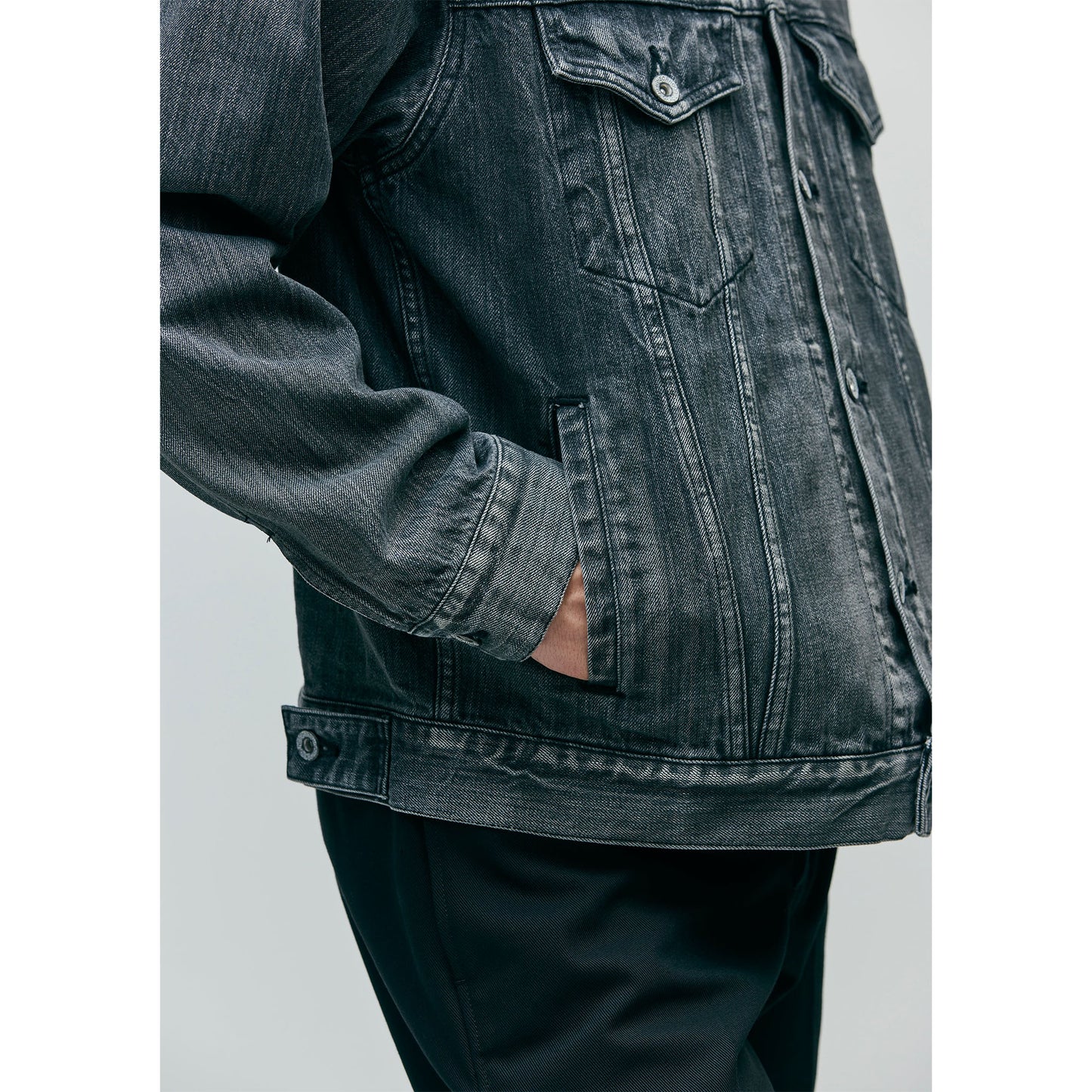 WASHED BLACK DENIM TYPE-4 JACKET / BLACK