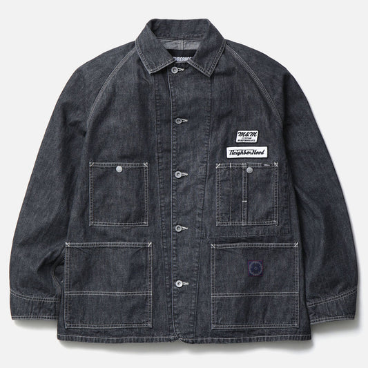 NH X M&M . WASHED DENIM COVERALL JACKET / BLACK