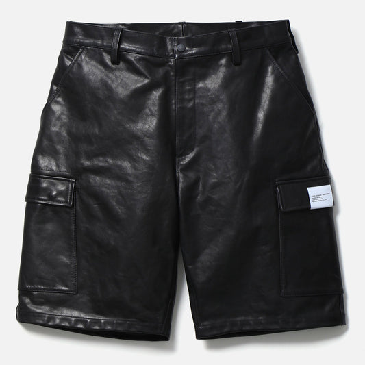 LEATHER CARGO SHORT PANTS / BLACK