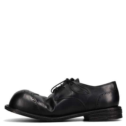 BIG FOOT CURVED WINGTIP DERBY LEATHER SOLE / BLACK/RAW SOLE BLACK