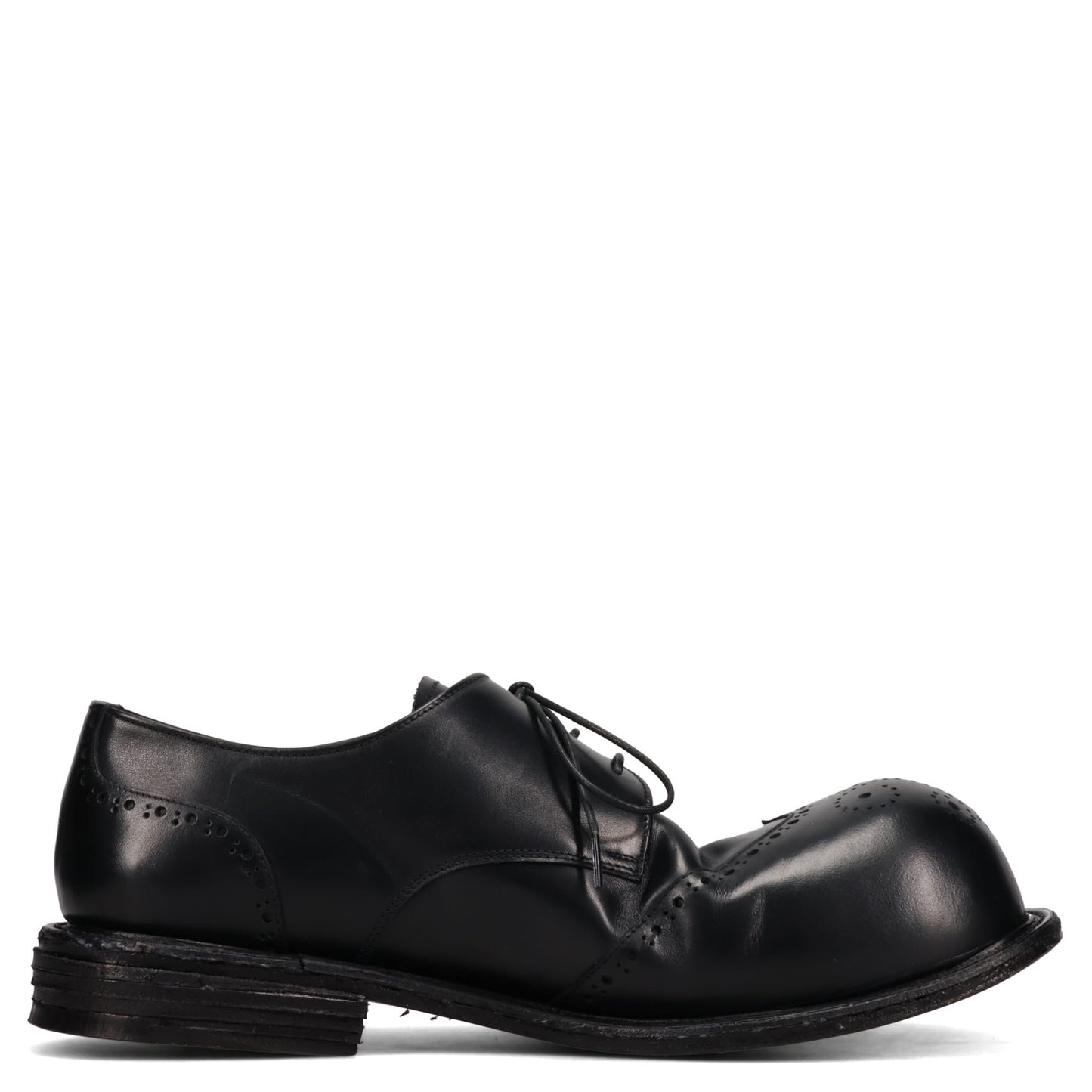 BIG FOOT CURVED WINGTIP DERBY LEATHER SOLE / BLACK/RAW SOLE BLACK
