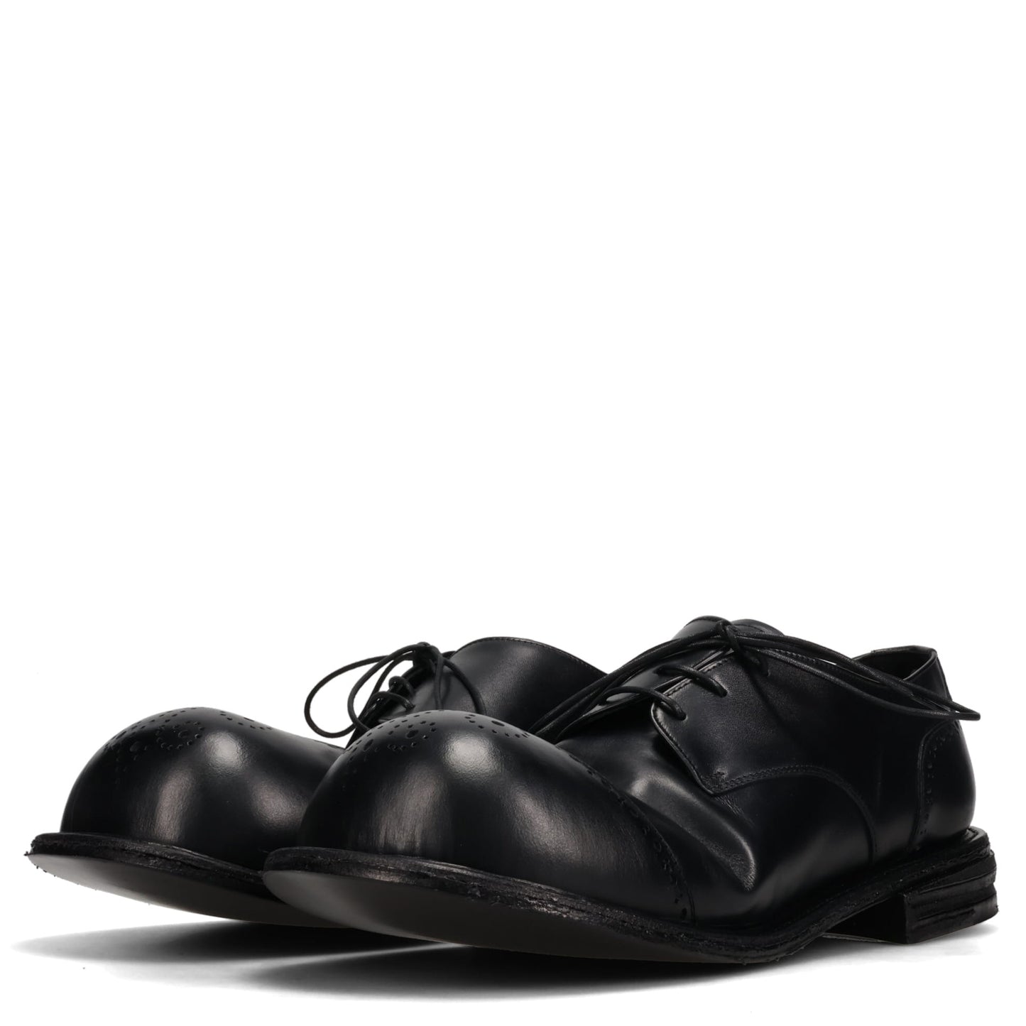 BIG FOOT CURVED WINGTIP DERBY LEATHER SOLE / BLACK/RAW SOLE BLACK