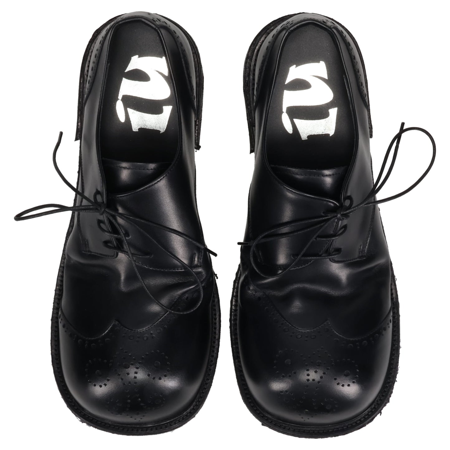 BIG FOOT CURVED WINGTIP DERBY LEATHER SOLE / BLACK/RAW SOLE BLACK