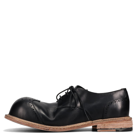 BIG FOOT CURVED WINGTIP DERBY LEATHER SOLE / BLACK/RAW SOLE NATURAL